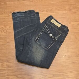 Men's Wanted Outlaws Dark Wash Distressed Jeans *Missing Button* Sz 40